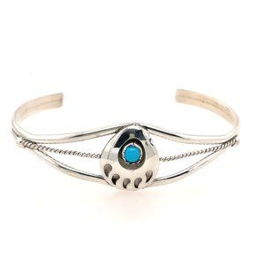Sterling Silver Paw Print Turquoise Cuff